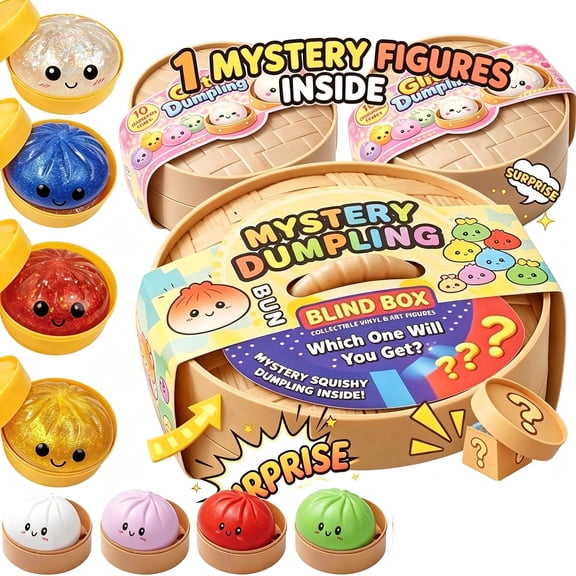 Mystery Blind Box, Random Dumpling Bun Fidget Toy, Soft TPR Stress Relief Sensory for Kids Adults, Cute Collectible Desk Decor Gift