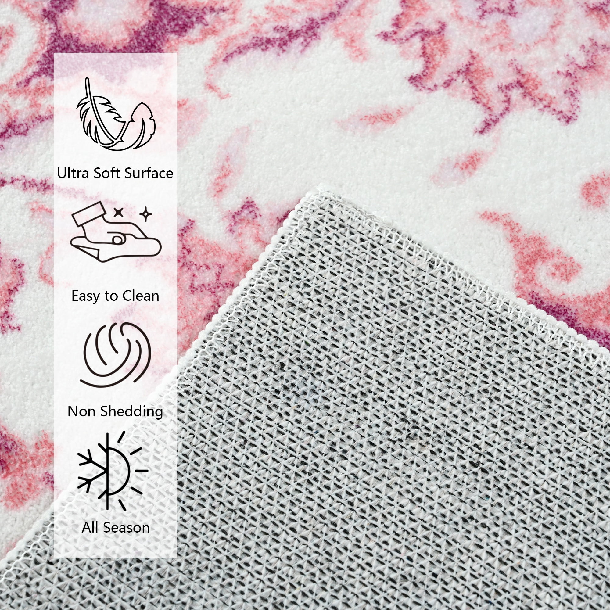 Wondo 6x9 Area Rugs for Living Room, Washable Area Rug, Rugs for Bedroom, Kitchen Rugs, Vintage Boho Carpet, Soft Non-Slip, Low Pile Large Area Rug for Office Dining Room, Pink