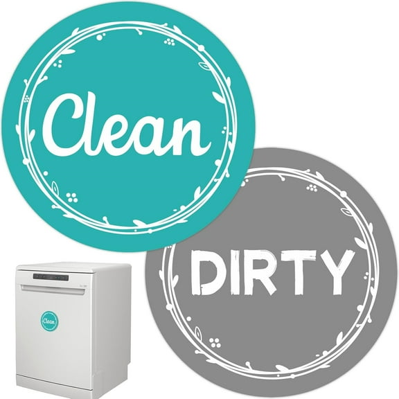 Dirty Clean Dishwasher Magnet Sign for Kitchen Organization and Storage - Refrigerator Dish Bin Washer Necessities (Green & Grey)