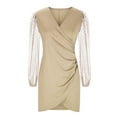 thumbnail image 6 of IROINNID Cocktail Dress for Women Wedding Guests Dresses for Women Summer Solid Long Sleeve V-Neck Tight Party Club Dress Reduced,Beige, 6 of 6