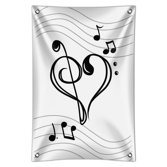 Treble Bass Clef Heart Music Black White Home Business Office Sign
