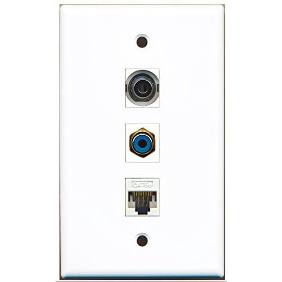 RiteAV - 1 Port RCA Blue and 1 Port 3.5mm and 1 Port Cat5e Ethernet White Wall Plate