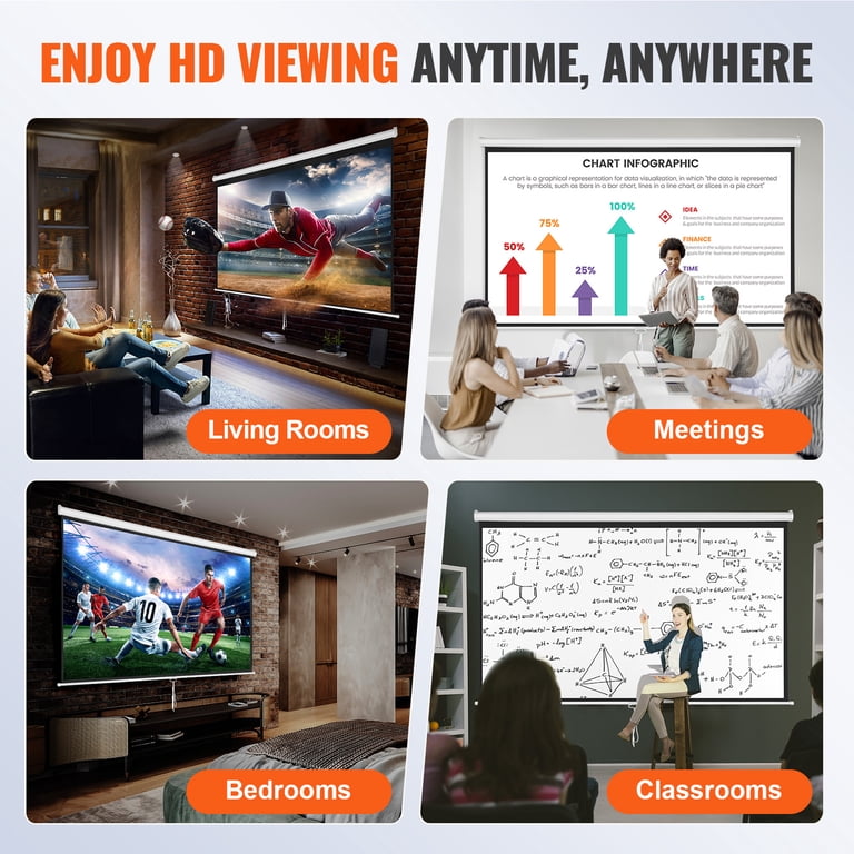 KFFKFF 100" Manual Pull Down Projector Screen 16:9 4K photo 3