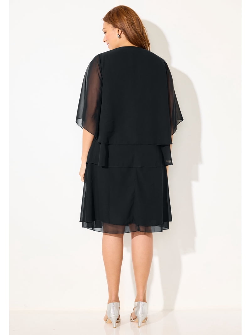 Plus Size Women's Georgette Double Layer Jacket Dress by Catherines in Black (Size 32 W) Plus Size Women's Georgette Double Layer Jacket Dress by Catherines in Black (Size 32 W)