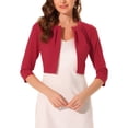 thumbnail image 1 of INSPIRE CHIC Boléro pour Femme à Manches 3/4 Sans Col, Plissé, Ouvert à l'Avant, Cardigan Court, P Rouge, 1 of 6