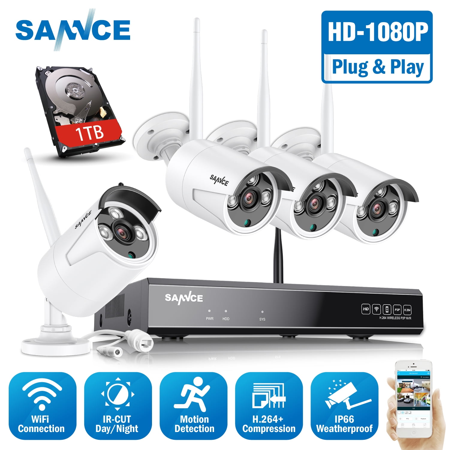 Sannce 8ch 1080p Wifi Cctv System Hdmi Nvr 4pcs 2 0 Mp Ir Outdoor P2p Home Wireless Ip Camera Security System Surveillance Kit No Hard Drive Disk Walmart Com