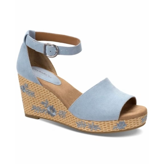 Style Co Seleeney Wedge Sandals Blue Embroidered 6.5M