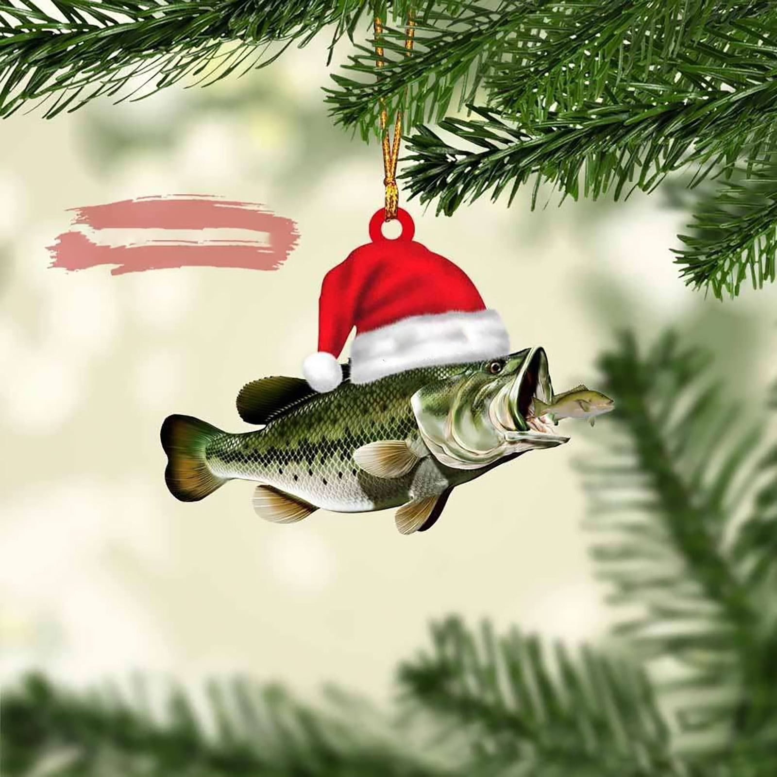 WNG Personalized Green Bass Fish Largemouth Flat 2D Christmas Ornaments  Tree Decorations Rear View Mirror Accessories Mini Christmas Ornaments