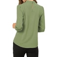 thumbnail image 4 of INSPIRE CHIC Women's Stand Collar Pleated Button Keyhole Button Blouse L Pea Green, 4 of 8