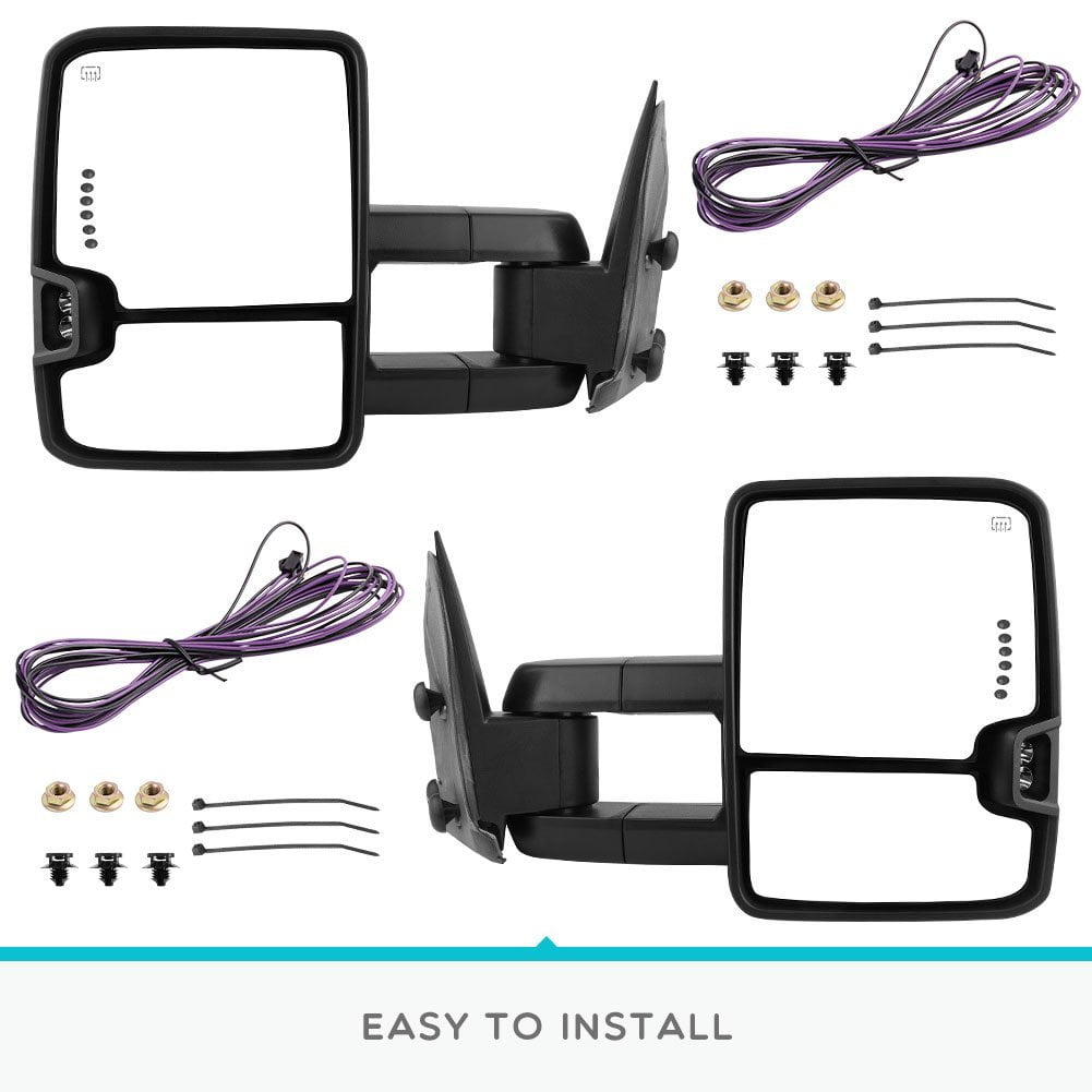 LSAILON Towing Mirrors Fit for 2003-2006 Chevy GMC Sierra Pickup Yukon XL Yukon Denali Cadillac Escalade All Model Tow Mirrors With LH Side and RH Side Power Heated LED Turn Signal Clearance Light