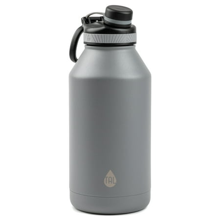 TAL Ranger Pro 64 oz Metallic Silver and Black Solid Print Double Wall Insulated Stainless Steel Water Bottle with Wide Mouth Lid