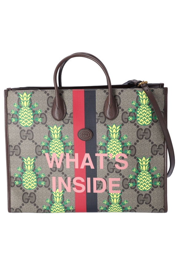 Pre-Owned GUCCI Pineapple Tote Bag 659980 Brown Yellow Multi PVC Leather