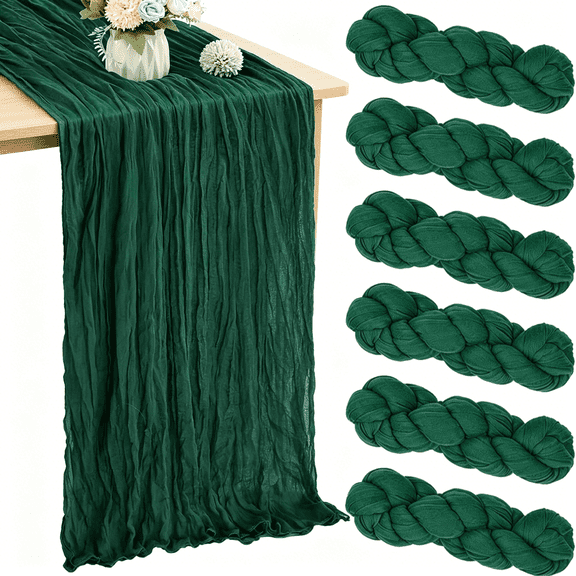 RLESO 6 Pack Emerald Green Cheesecloth Table Runner 35X120 Inch Gauze Rustic Boho Table Runner 10Ft Cheese Cloth for Wedding Decor Birthday Party Bridal Baby Shower Table Decoration