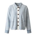thumbnail image 4 of Cardigan Sweaters for Women Striped Button Down Lapel Collar Long Sleeve Sweater Casual Fall Tops for Women Blue M, 4 of 5