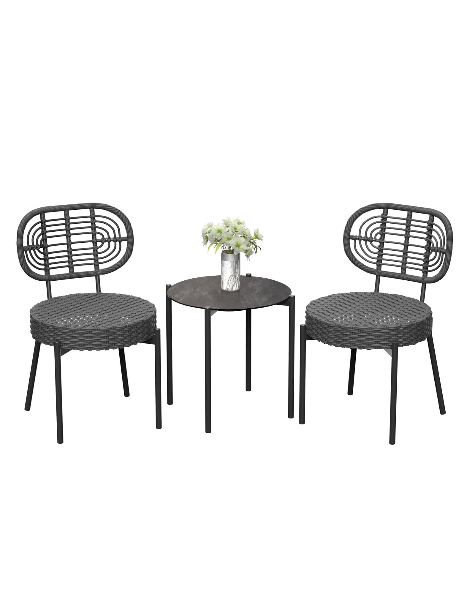 3-Piece All-Weather Wicker Bistro Set,2 Rattan Chairs + Tempered-Glass Table, Compact Outdoor Dining Furniture for Garden, Backyard, Balcony & Apartment