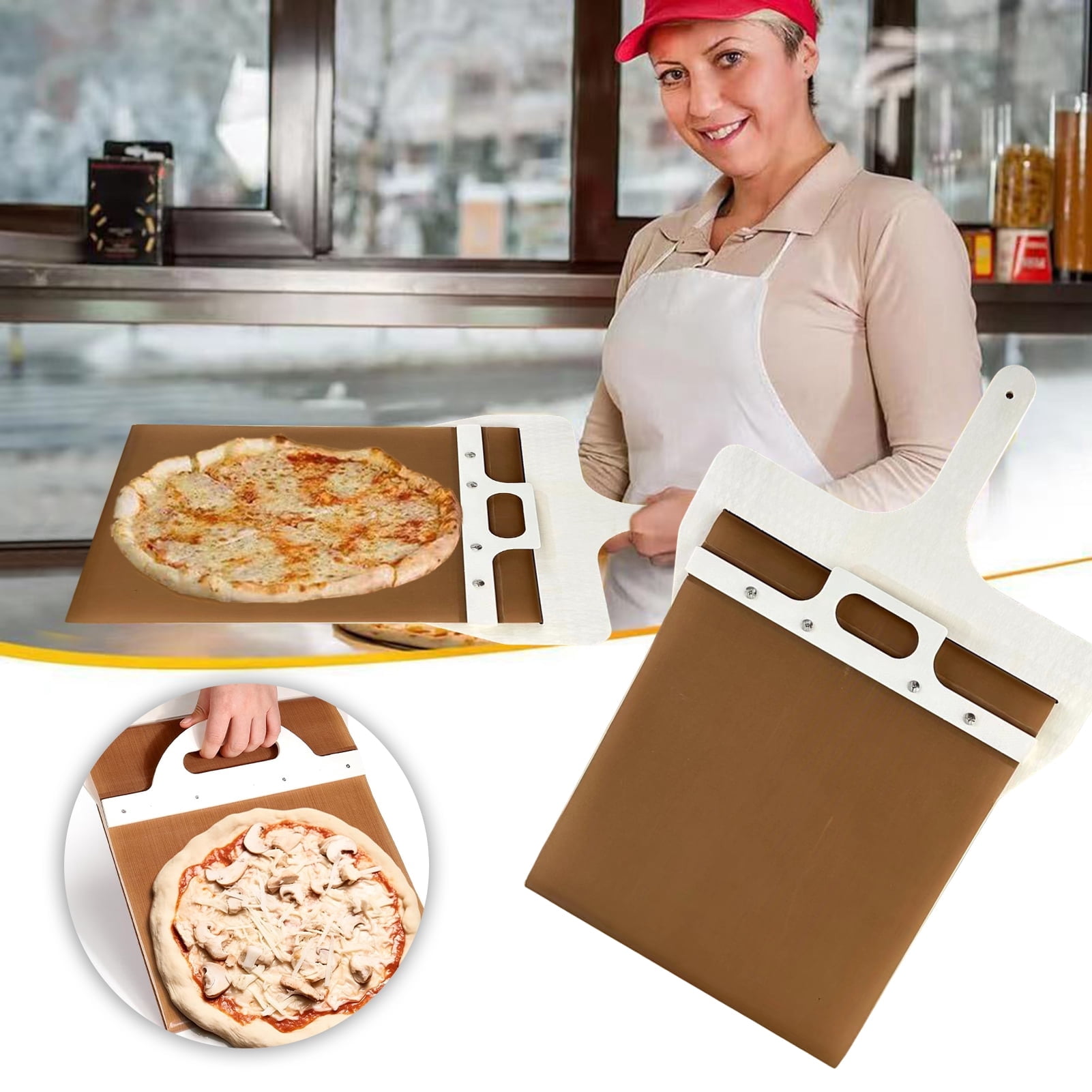 Sliding Pizza Peel Shovel + Free Replacement Tarpaulin Removable Wooden Handle Pizza Spatula with Tarps Baking Tools Drop shipping