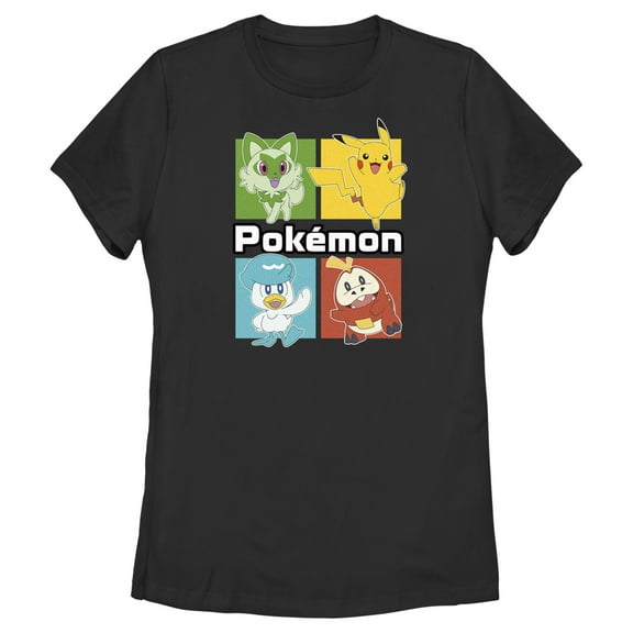 Women's Pokemon Colorful Square Characters Graphic Tee Black X Large