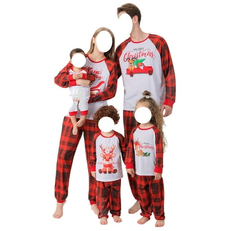 

Fanvereka Christmas Family Pajamas Sets Cartoon Plaid Sleepwear for Adult Women Girls Boys Jammies