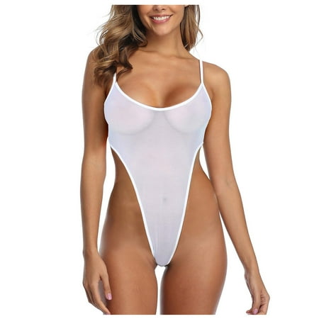 

BIZIZA Womens Sexy Sleepwear Lingerie Bodysuit Lace Thong Babydoll Snap Crotch Teddy One Piece White L