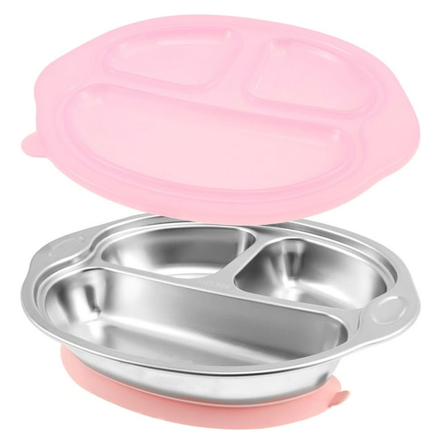 HLONK Assiette à Succion pour Bébé en Acier Inoxydable Grande Capacité Résistante à la Chaleur avec Ventouse en Silicone pour Bébés et Tout-Petits