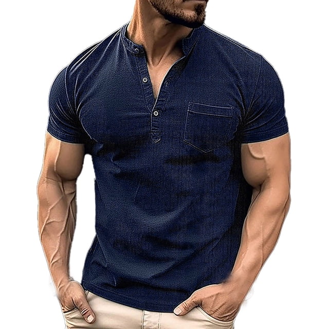 TSADFHJI Hauts de Pyjama pour Hommes Manches Longues Automne T-Shirt à Manches Courtes en Coton Décontracté avec Poche TTTG Marine