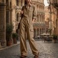 thumbnail image 6 of ClodeEU Women's Button Down Collared Long Sleeve Jumpsuit,High Waist Wide Leg Romper with Pockets ,Women's Plus XXL, 6 of 7