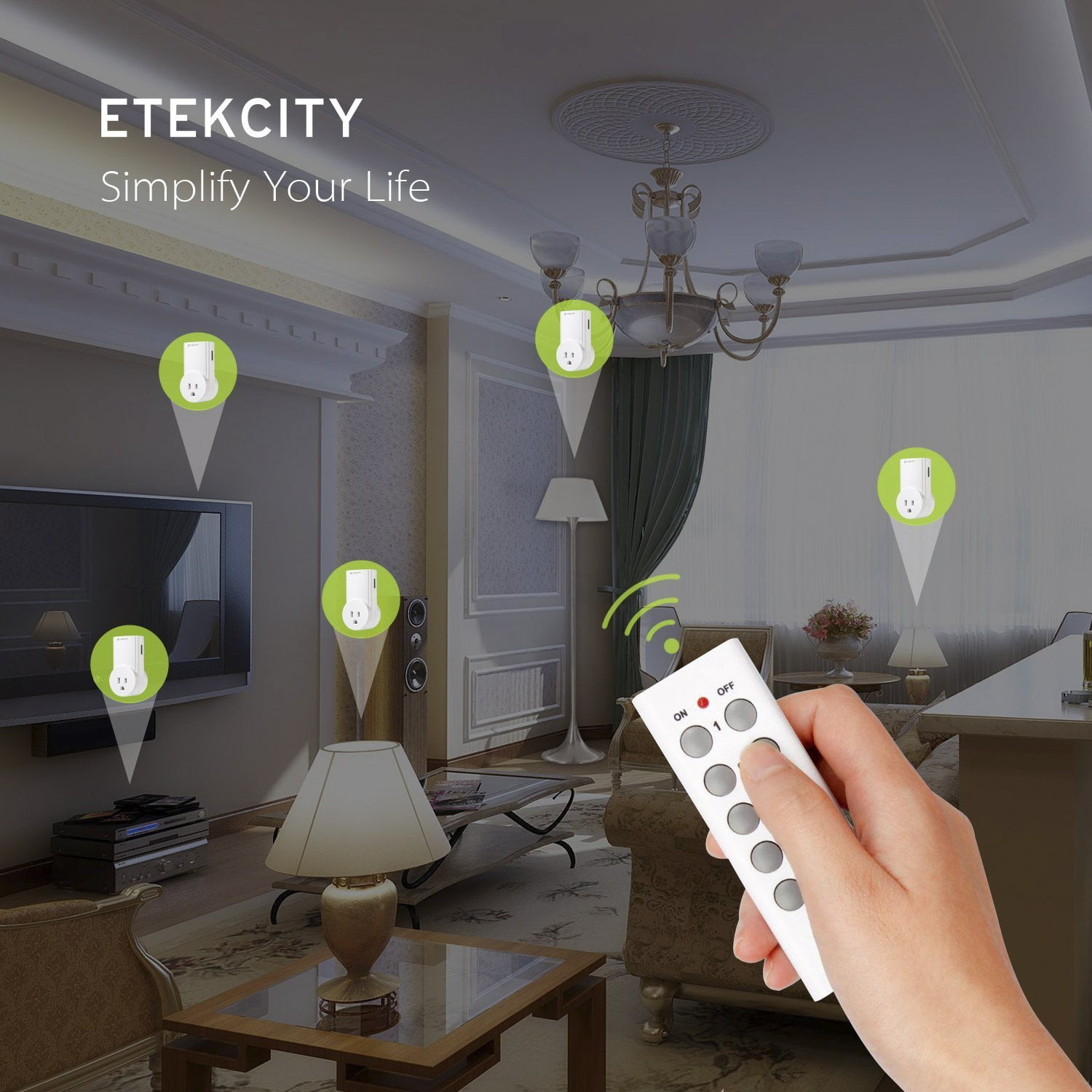 Etekcity Indoor Wireless Remote Control Power Outlet Light Switches 5-2  White 