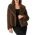 thumbnail image 2 of Women's Cropped Fuzzy Jacket Notch Lapel Cardigan Shrug One Button Winter Short Coats for Dressy Casual Coffee XL, 2 of 9