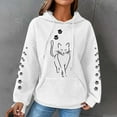 thumbnail image 5 of Tops for Women Trendy Fall Winter Comfy Hooded Long Sleeve Rolled One Shoulder Drawstring Footprint Print Leisure Cotton Hoodie Sweatshirt(White,M), 5 of 8