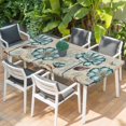 thumbnail image 2 of Blue Tulip Table Cloths for 5 Foot Rectangle Tables, Retro Flowers Leaves Butterfly Plants Khaki Patio Waterproof Elastic Fitted Tablecloths, Washable Rectangular Table Cover for Camping, 2 of 8