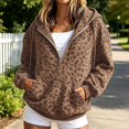 thumbnail image 2 of Womens Zip Up Hoodies Leopard Print Quarter Zip Pullover Hooded Relaxed Fit Long Sleeve Sweatshirts with Kangaroo Pocket, 2 of 5