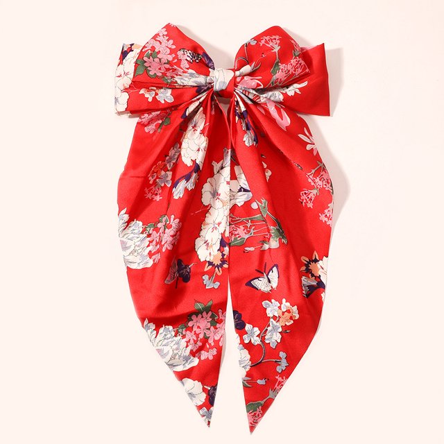 Pince à Cheveux en Satin Vintage Bowknot, Petite Fleur Rouge