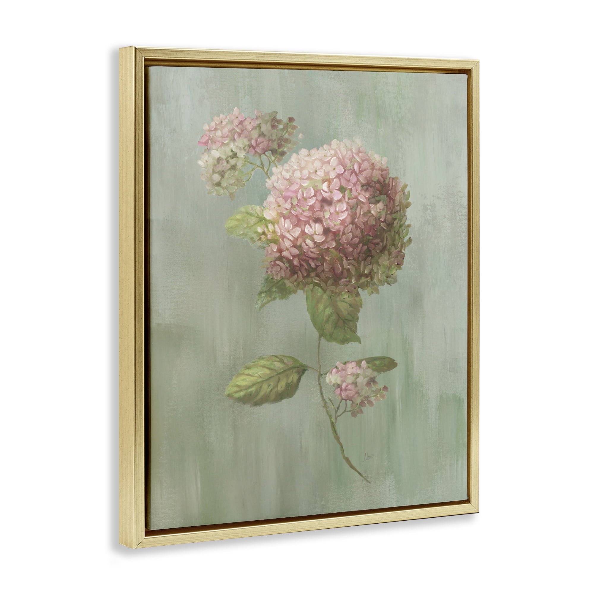 Stupell Industries Single Hydrangea Bushel Gold Framed Floater Canvas Wall Art, design by Nan