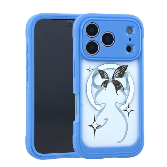 Dteck Magnetic for iPhone 17 Pro Max Case with Built-in Screen Protector, Compatible with MagSafe, Cute Trendy Design Military Drop Proof Bumper Cover 6.9 Inch,Big Bowknot - Blue