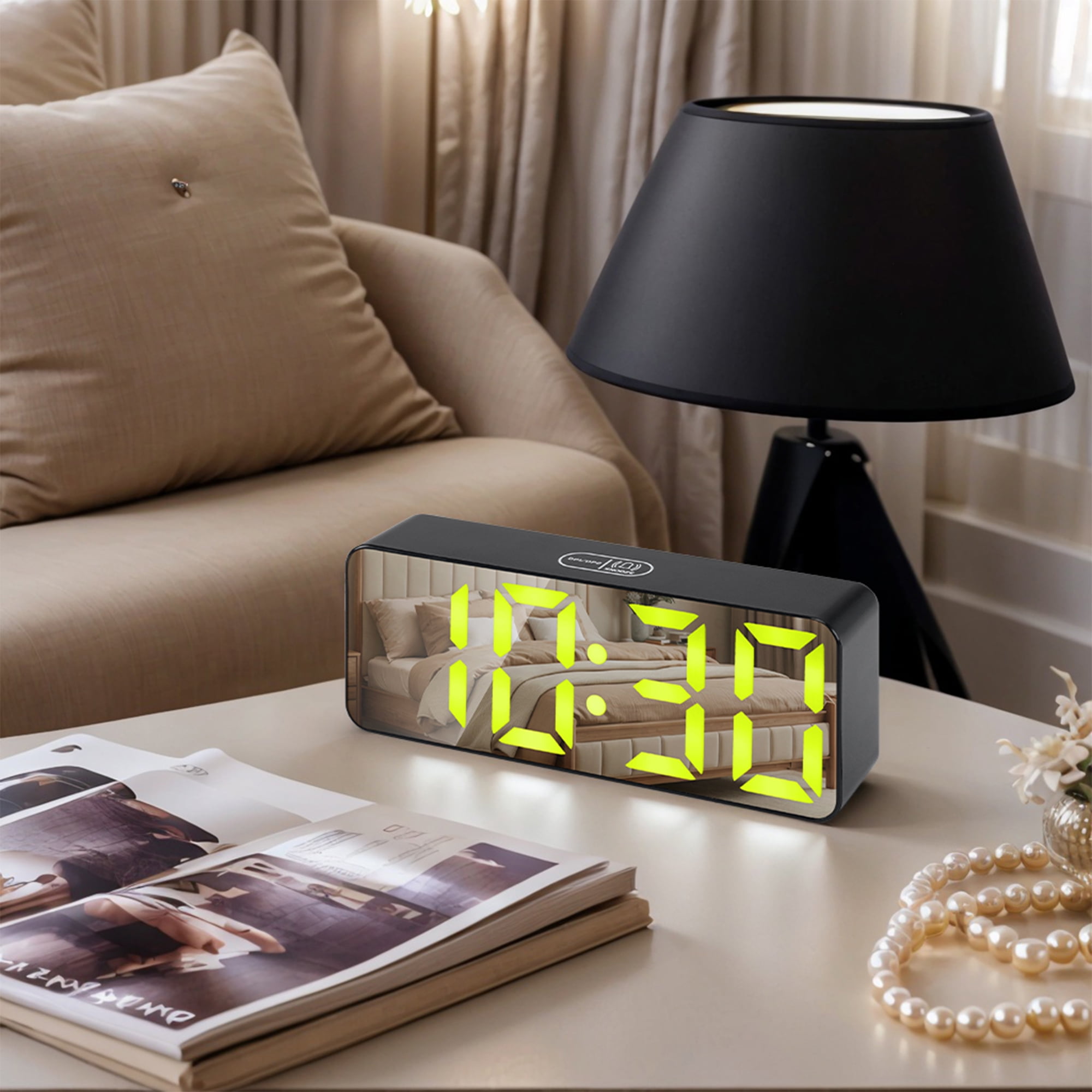 Unique Bargains Alarm Clock Black Housing and Yellow Light 5.5"L x 1.2"W x 2.2"H