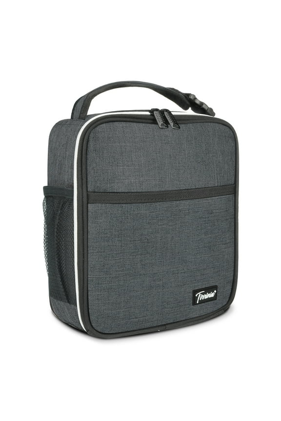 Small Insulated Lunch Bag for Men Women Kids, Portable Reusable Thermal Lunch Box Cooler Tote for Adults, Polyester, Charcoal