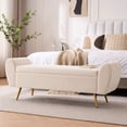 thumbnail image 2 of Velvet Storage Bench for Bedroom, 55" Extra Long Bench for King Size Bed, Modern Upholstered End of Bed Ottoman Bench with Arms and Gold Legs for Entryway Living Room, 2 of 8
