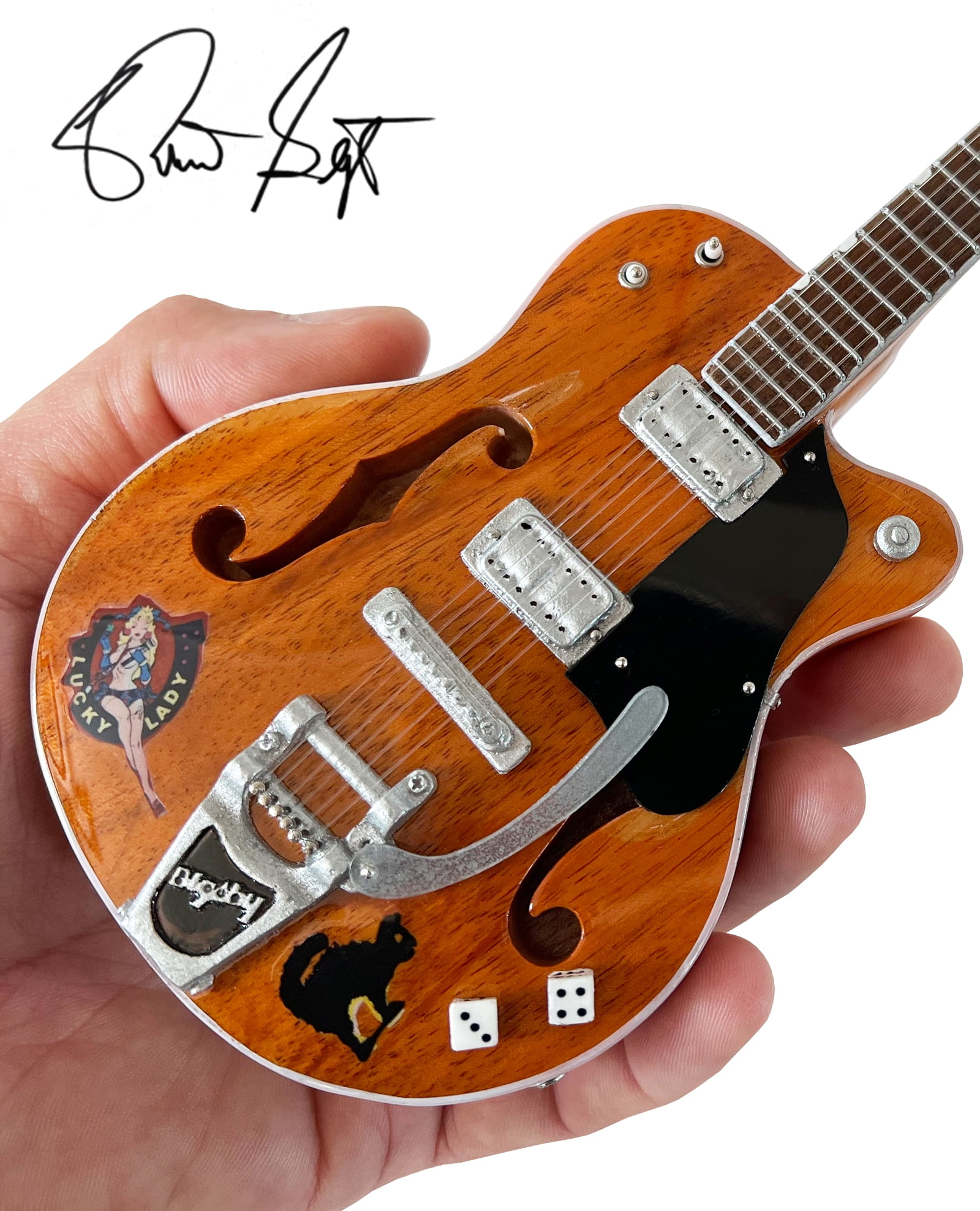 Brian Setzer Gretsch Nashville Orange Dice Hollow Body 10 Inch Miniature Guitar