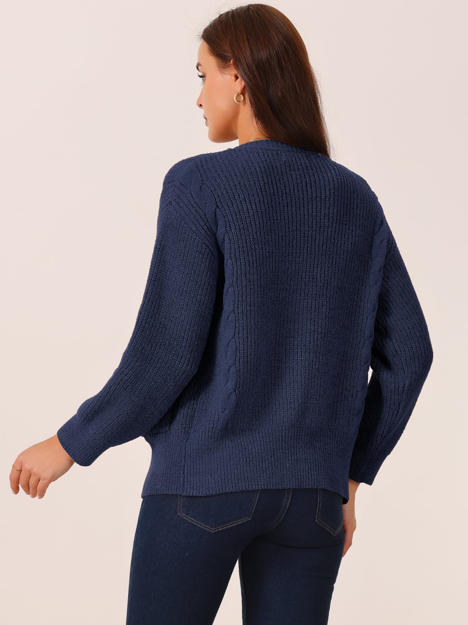 DARING DIVA Women's Open Front Knitted Casual Cardigan with Pockets S Navy Blue
