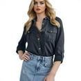 thumbnail image 2 of Summer Tops for Women 2025 Casual Collar Long Sleeved Denim Shirt Solid Womens Shirts Navy XL, 2 of 5