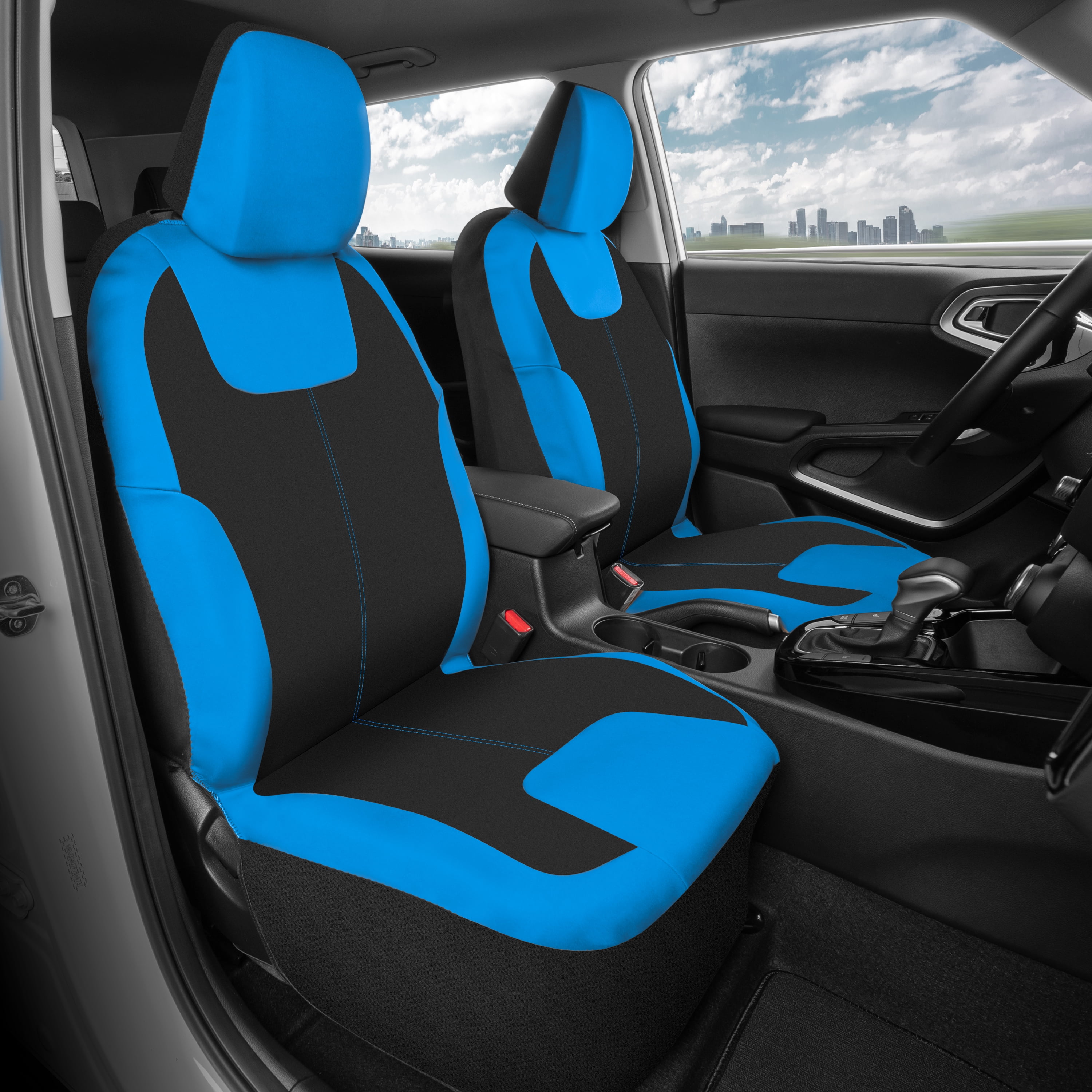 Motor Trend Blue/Black Waterproof Seat Covers for Front Seats – Premium Neoprene Blue Seat Covers, Car Seat Protectors with Removable Headrest, Interior Covers for Auto Truck Van SUV