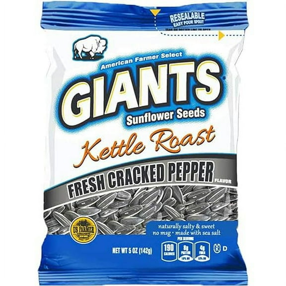 Giants Fresh Cracked Pepper Kettle Roast Sunflower Seed, 5 Ounce -- 12 per case.