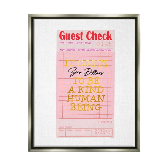 Stupell Industries Zero Dollars to be Kind Inspirational Painting Gray Floater Framed Canvas Art Print Wall Art, 17 x 21