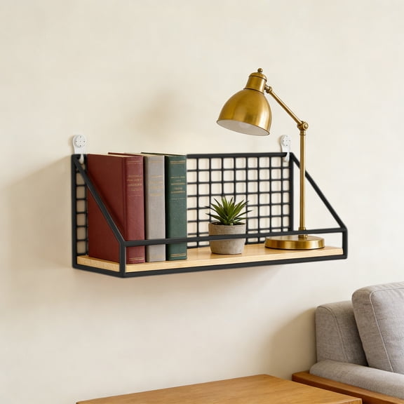 Wall Mounted Shelves, Adhesive Non Perforated Storage Racks with Hanging Baskets, Perfect for Bedroom Dorm Room Wall Partitions, Easy Install Wall Organizer Shelves for Efficient Storage