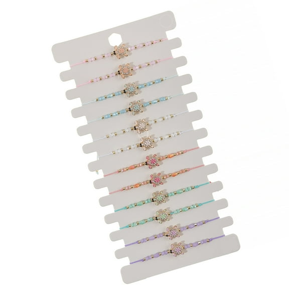 12PCS Natural Turtle Braided Bracelets Set with Turquoise Crystal Alloy Beads Adjustable Wrist Jewelry for Daily Wear