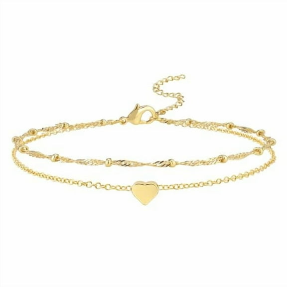 Extra Large Anklets for Women Large Ankle, 14k Real Gold Plated / Sterling Silver Plated Large Ankle Bracelets for Women Waterproof Heart Link Anklet Plus Size Summer Beach 9-11inch