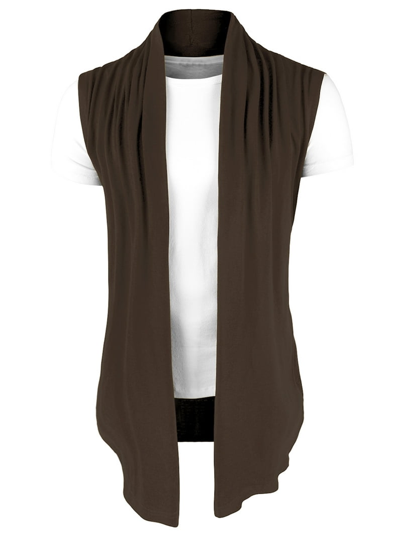 Lars Amadeus Men's Open Front Asymetric Hem Sleeveless