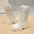 thumbnail image 6 of Girls Mid Calf Boots, Side Zip Leather Fashion Boots, Lace Up Sole Fall Footwear for School Outings, 6 of 7