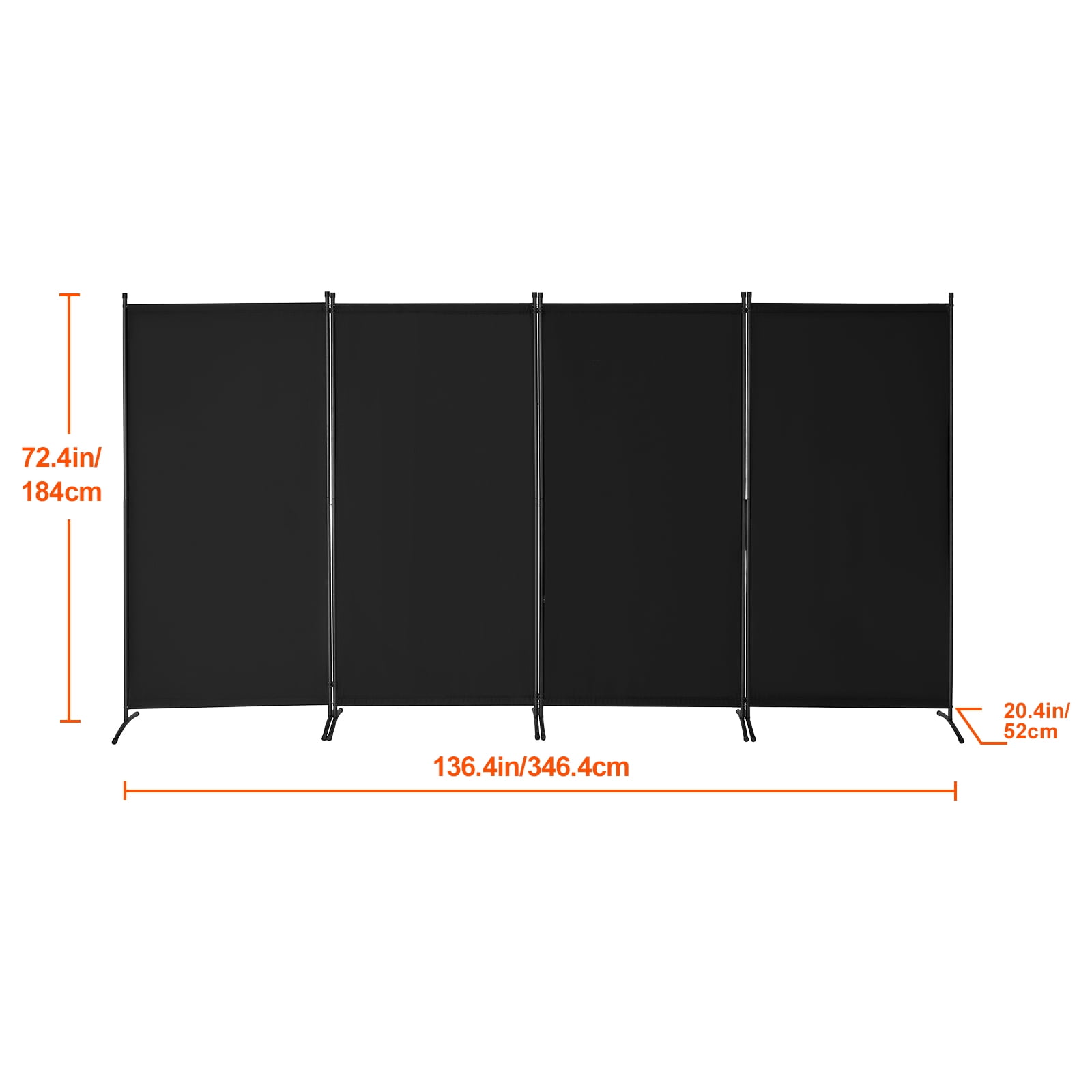 KFFKFF Space Separator, Quadruple Panel Divider, Foldable Privacy Barrier and Detachable Space Segregator for Room Division, Independent Space Dividers for Workspace, Sleeping Area, Study, Ebony