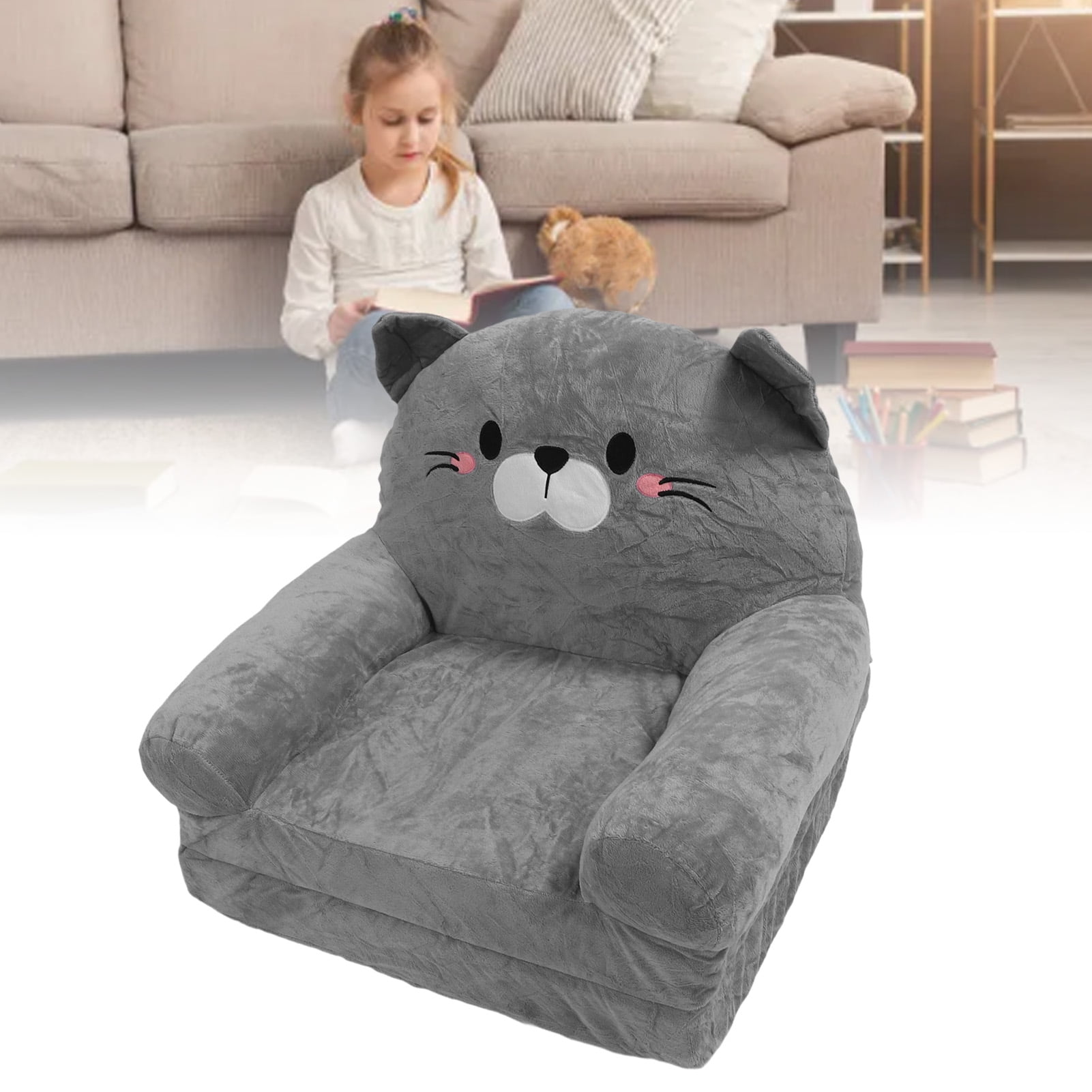 Kids Sofa Chair Plush Cute Cat Fold Out Floor Seating Cushion